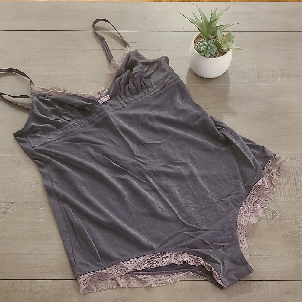 Vintage Victoria's Secret Satiny Gray Teddy Bodysuit; size L